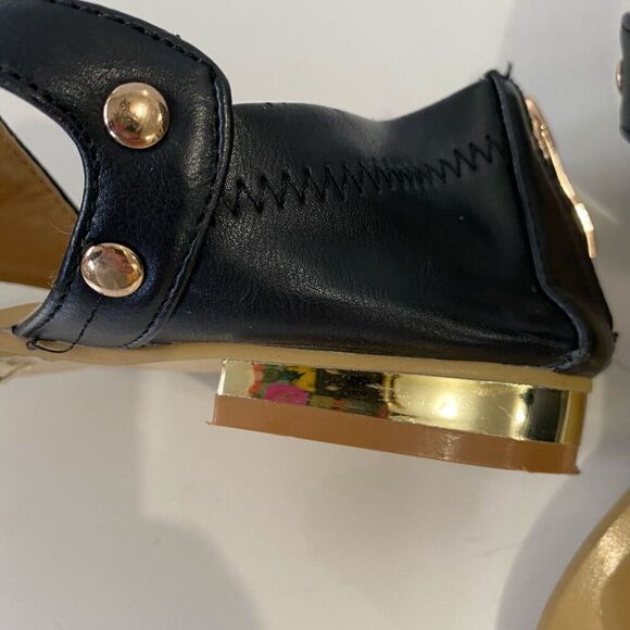 GC Shoes Black Jeweled Sandals Gold Zippered Back size 6.5 Euro 37 - Picture 6 of 11